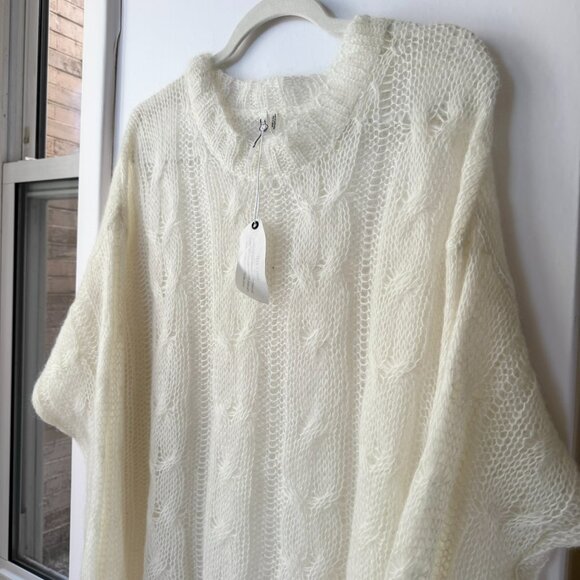 NWT Anthropologie Posey Sheer Fine Knit Wool Tunic Sweater Cream Large - Picture 9 of 14